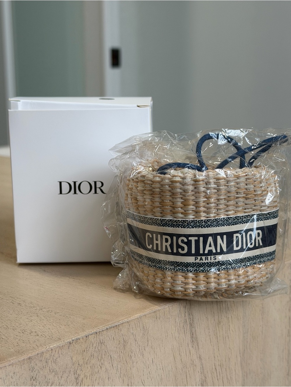 Christian Dior beauty VIP mini straw drawstring bucket pouch